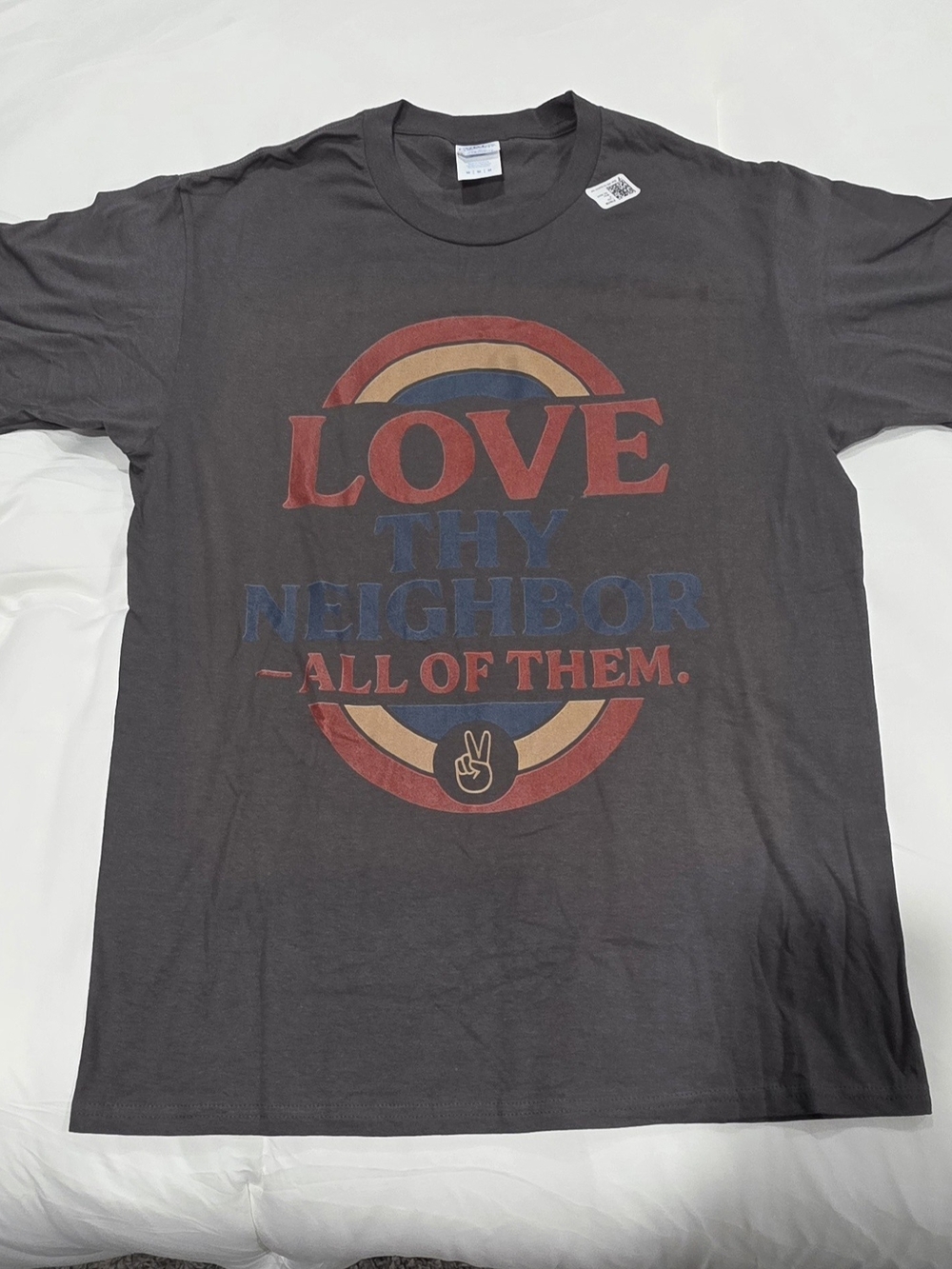 Love Thy Neighbor Graphic T-Shirt - Charcoal NWOT